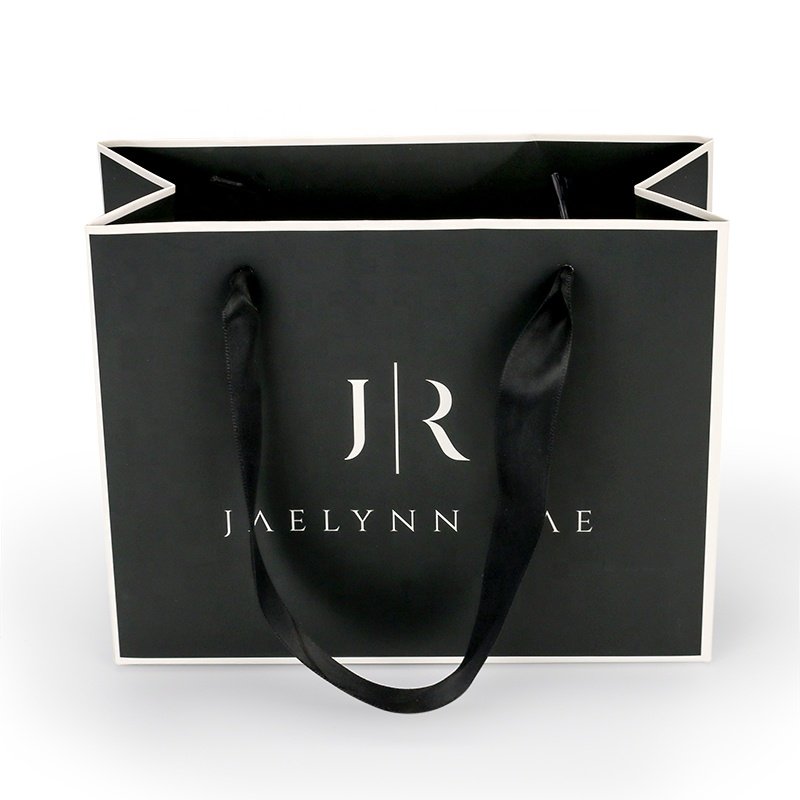 Brand Boutique Shop Retail Shopping Gift Tote Bag Customized Black Paper Bags with Your Brand Logo