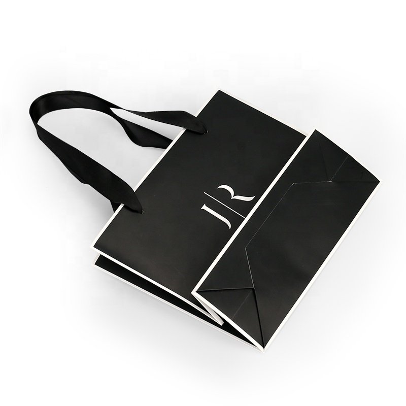 Brand Boutique Shop Retail Shopping Gift Tote Bag Customized Black Paper Bags with Your Brand Logo