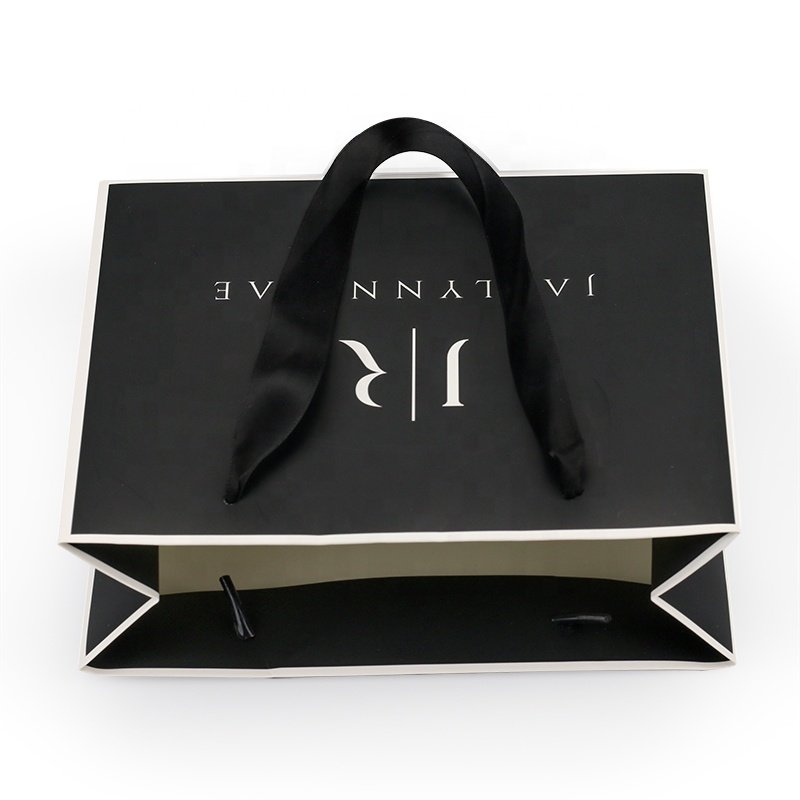 Brand Boutique Shop Retail Shopping Gift Tote Bag Customized Black Paper Bags with Your Brand Logo