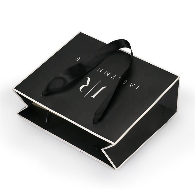Brand Boutique Shop Retail Shopping Gift Tote Bag Customized Black Paper Bags with Your Brand Logo
