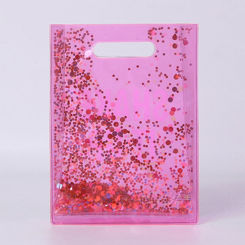 Beautiful Waterproof PVC Cosmetic Handbag Fashionable Die Cut Daily Use Shopping Bag Custom Logo Colorful Candy Pattern Makeup
