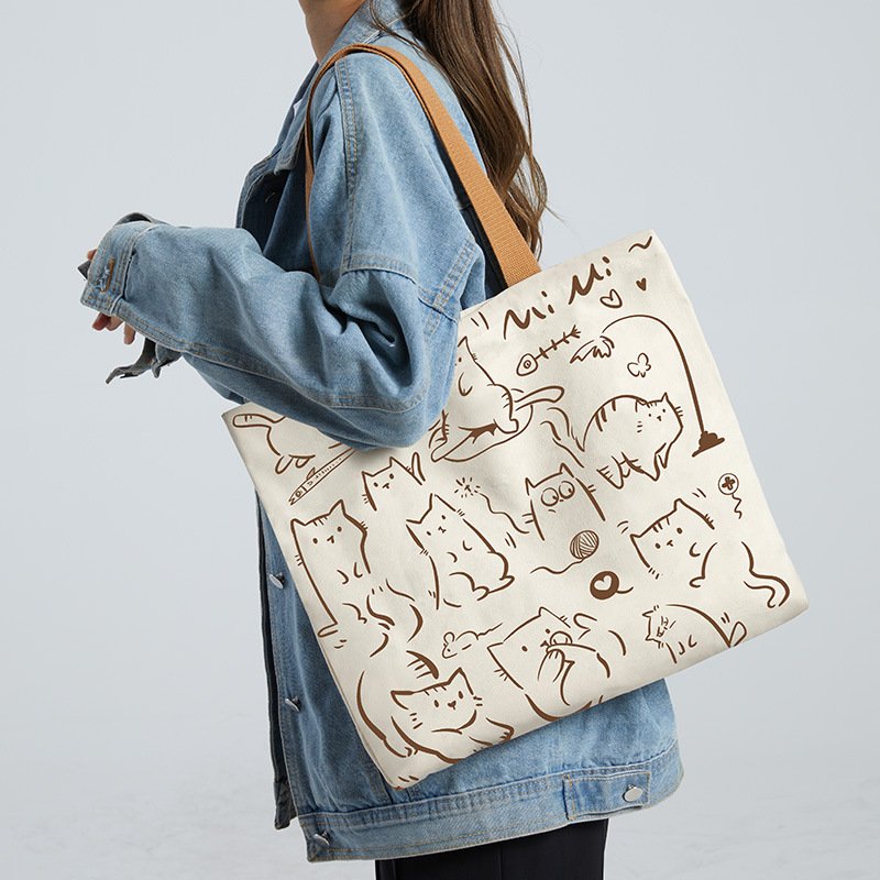 Wholesale Promotion Reusable Organic Cotton Shopping Bag Cute Cartoon Canvas Tote Bag