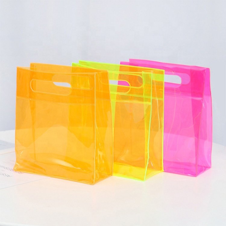Custom Printed Jelly Handbag PVC Gifts Packaging Bag Custom Logo Plastic Transparent Colorful Shopping Bags