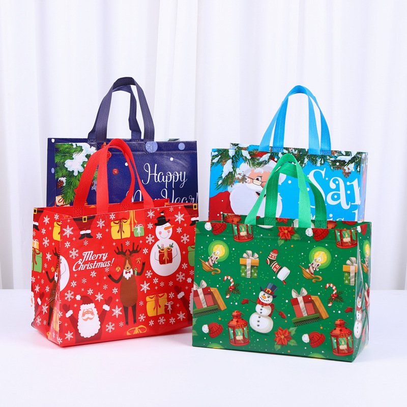 Luxury Gift Custom Print Laminated Foldable christmas bags for gift Christmas Gift Pp Woven Shopping Bags With Logo
