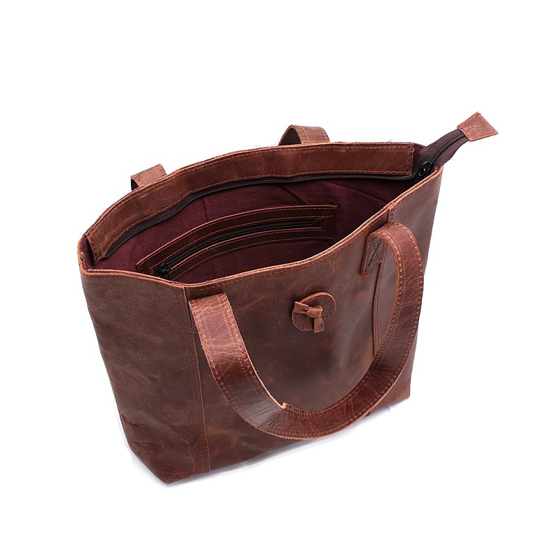 Brown Shoulder Bag with Zipper Handmade Vintage Leather High Quality Fashionable Large Tote Bag Shopping Purse Shoulder Bag