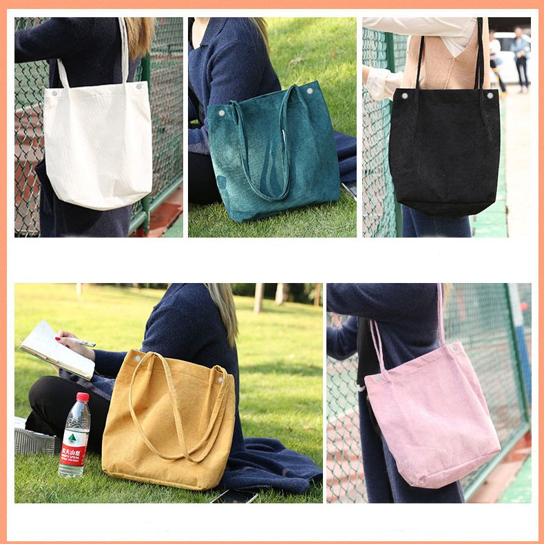 Cute girls corduroy tote bag outdoor shopping shoulder bag female single shoulder hand bag