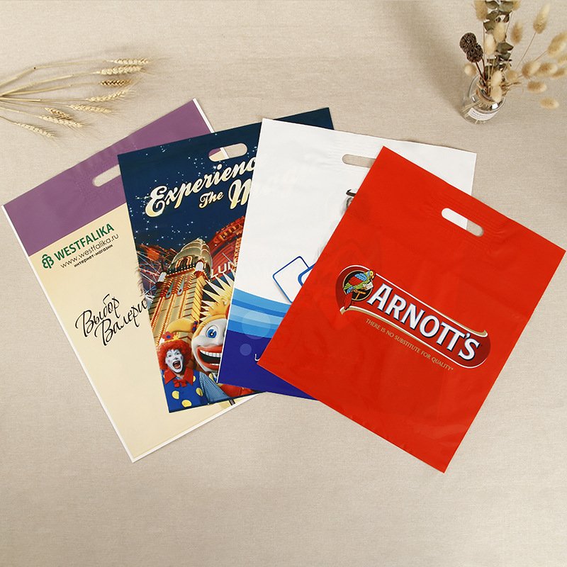 Carry Bag die cut handle shopping bag Supplier HDPE Plastic OEM Customized Logo