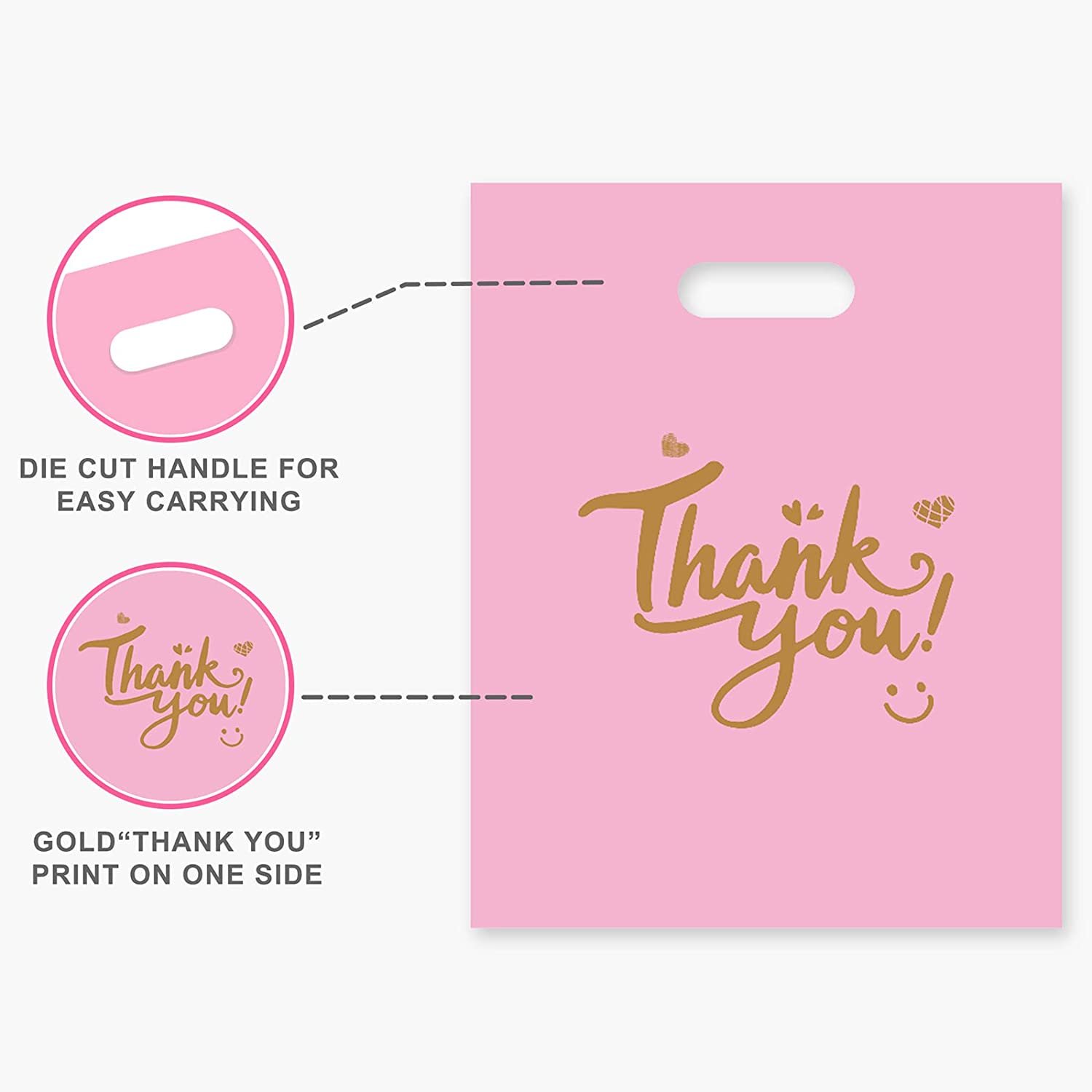 Customized boutique shopping goods gift packaging pink smiley face die-cut handle glossy Carry plastic bag printing