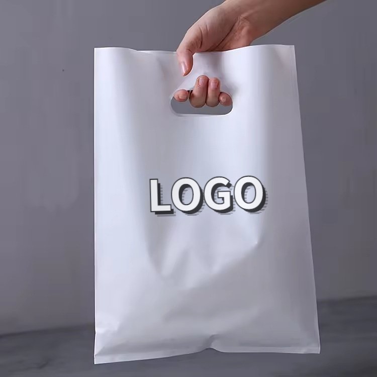 Customized Die-Cut Plastic Shopping Bag with Patch Handle OEM Printed for Cloth Items Packaging Use
