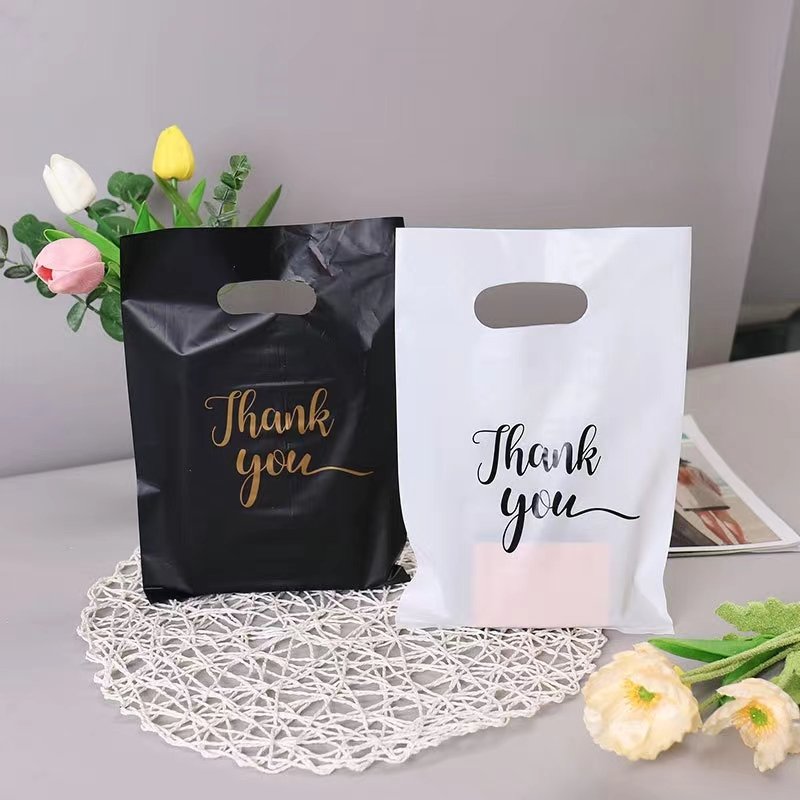 Customized Die-Cut Plastic Shopping Bag with Patch Handle OEM Printed for Cloth Items Packaging Use