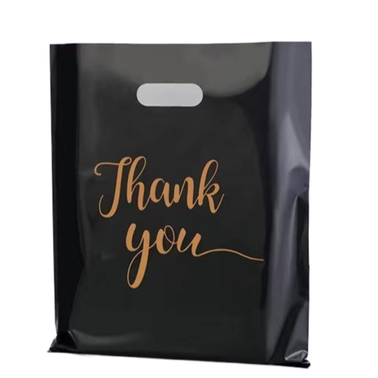 Customized Die-Cut Plastic Shopping Bag with Patch Handle OEM Printed for Cloth Items Packaging Use