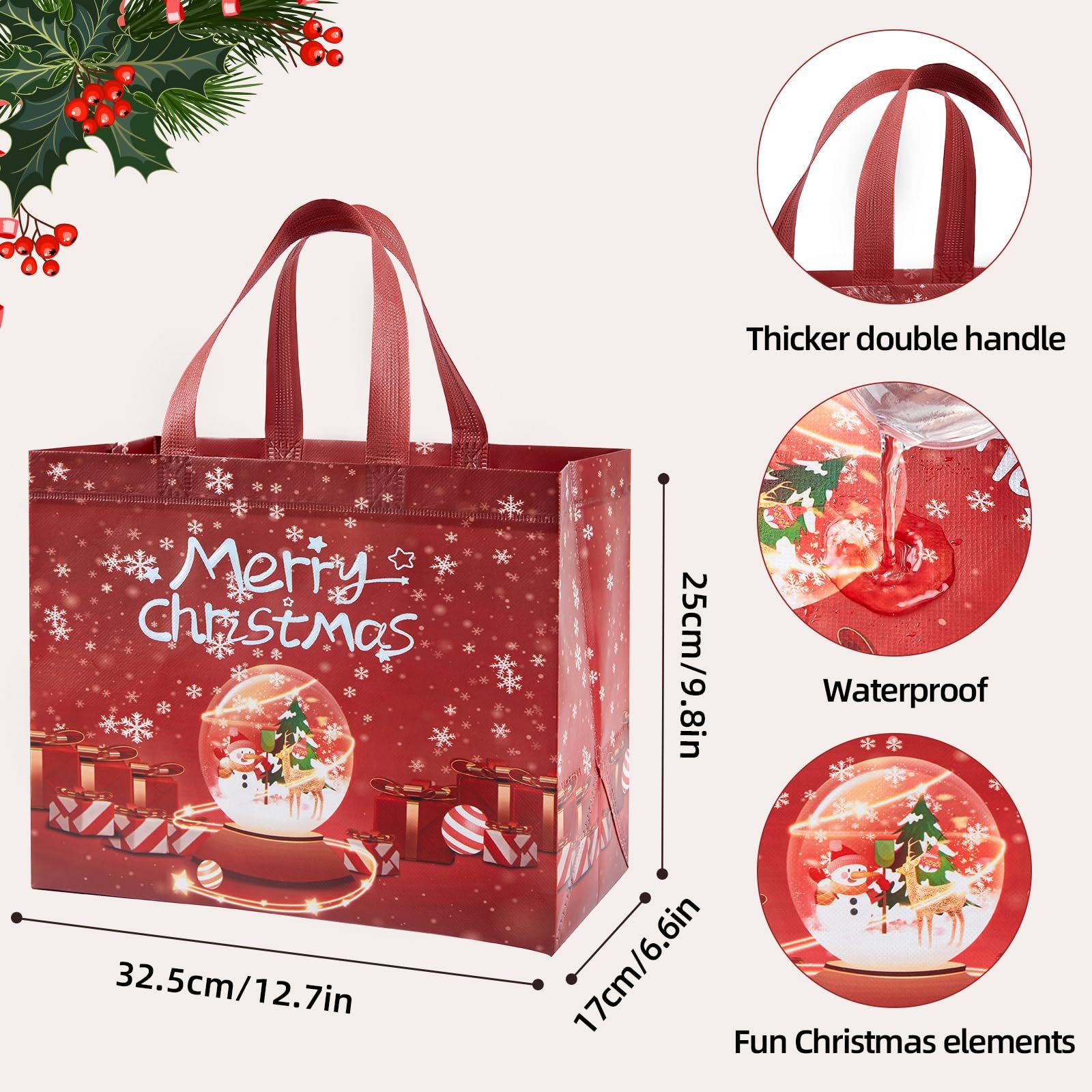 PP Laminated Non-Woven Christmas Tote Bag with Customized Logo Eco-friendly Waterproof Reusable Gift Bag with Large Capacity