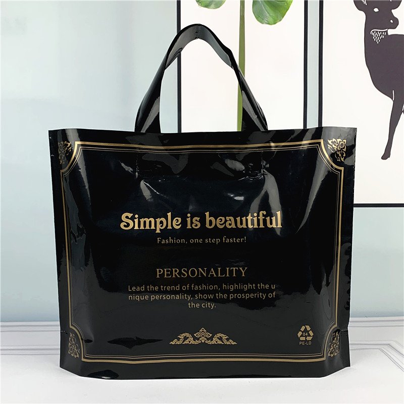 Chen Han Factory Stock PE Plastic Tote Bag Thickened Black Gift Bag for Fashion Clothing Store for Packaging Underwear Socks