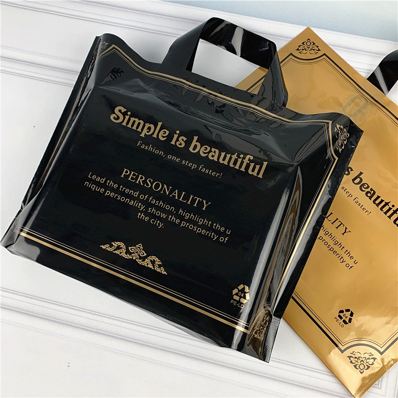 Chen Han Factory Stock PE Plastic Tote Bag Thickened Black Gift Bag for Fashion Clothing Store for Packaging Underwear Socks