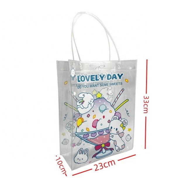 Wholesale printed Custom mylar bag waterproof fashion transparent shopping pvc tote bag with handles