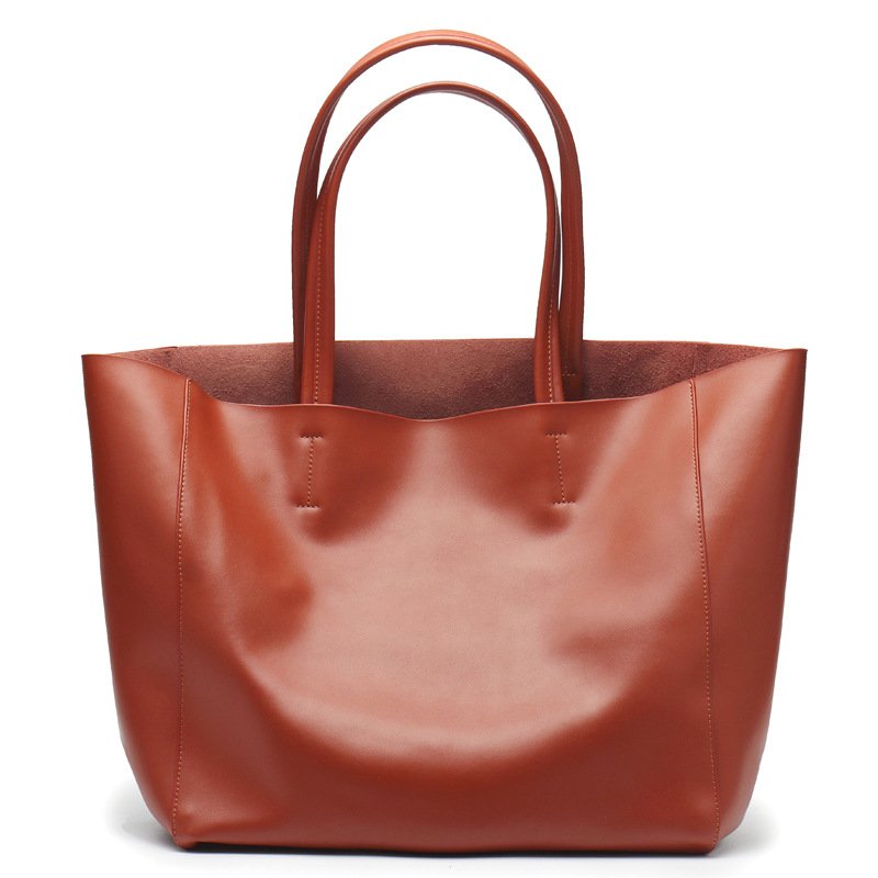 Ladies large capacity set of 2 pieces genuine cow leather shoulder bag over sized 100% real leather tote shopping bag for women