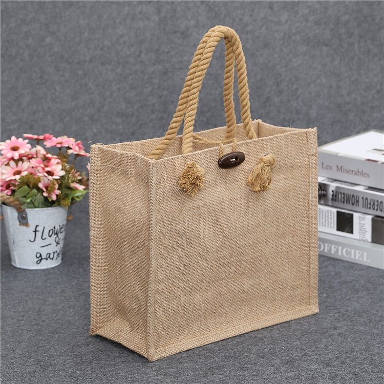 Gift Custom Logo Eco Reusable Cloth Carrying Bags Women Beach Hand Tote laminated grocery promotional Shopping Handbags Jute Bag