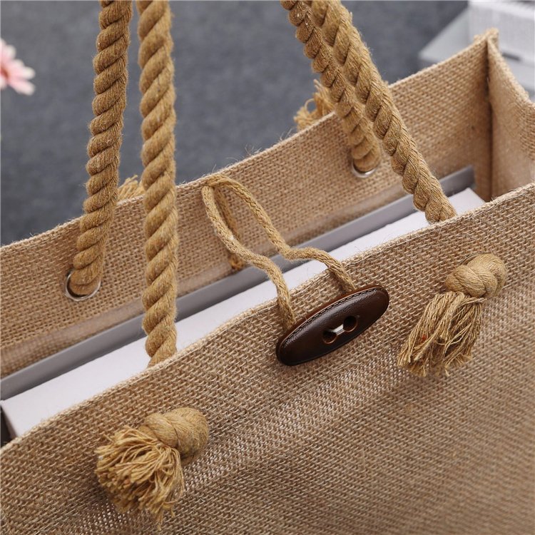 Gift Custom Logo Eco Reusable Cloth Carrying Bags Women Beach Hand Tote laminated grocery promotional Shopping Handbags Jute Bag
