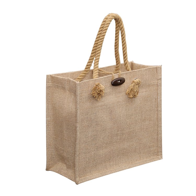 Gift Custom Logo Eco Reusable Cloth Carrying Bags Women Beach Hand Tote laminated grocery promotional Shopping Handbags Jute Bag