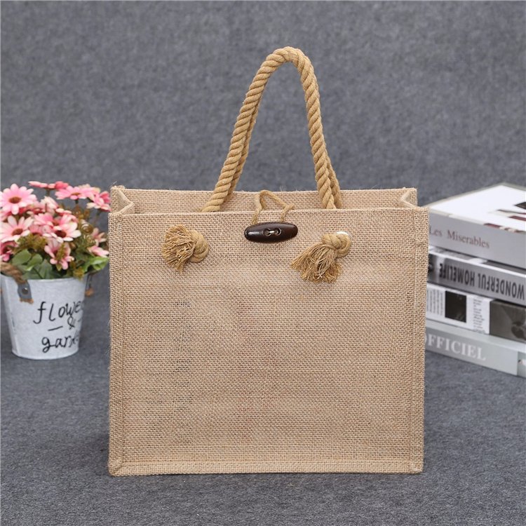 Gift Custom Logo Eco Reusable Cloth Carrying Bags Women Beach Hand Tote laminated grocery promotional Shopping Handbags Jute Bag