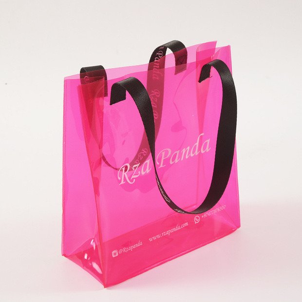 Custom hot pink Transparent Gift Pvc Bag Clear Shopping Pvc Tote Bag With Logo Print for gift her
