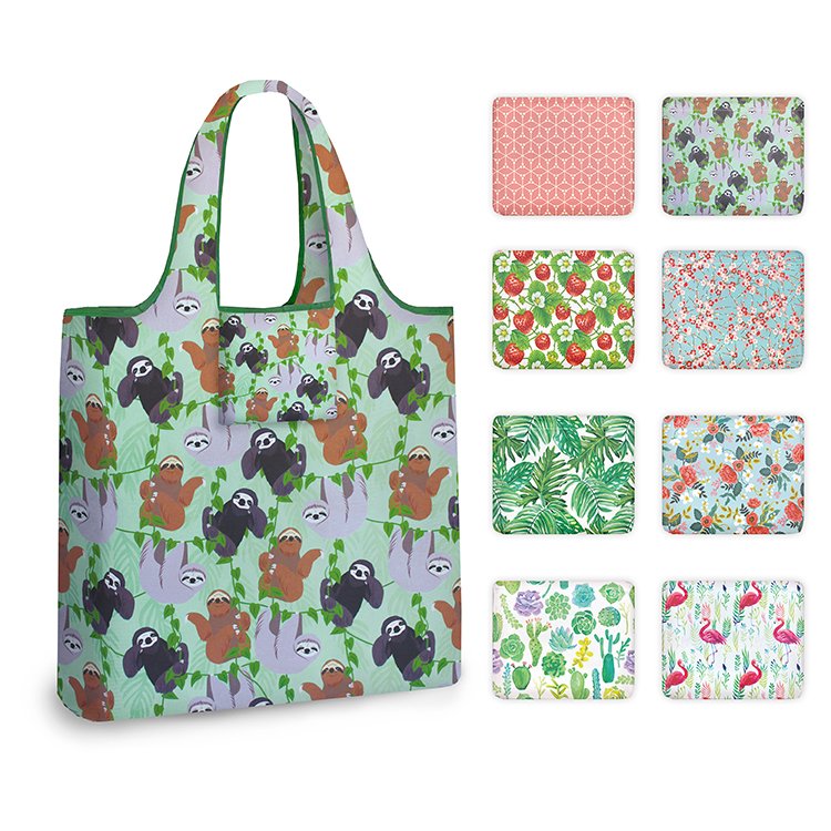 Customized Logo Printing Rpet Polyester Foldable Reusable Tote Shopping Bag