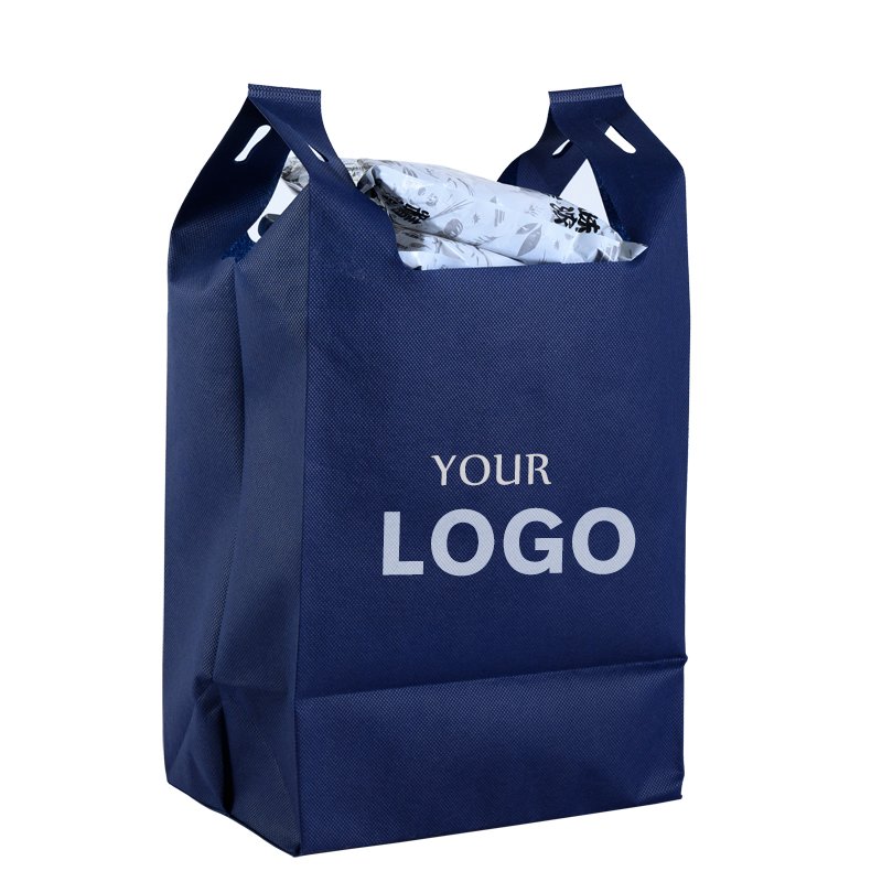 Biodegradable non woven grocery store shopping carry out t-shirt bag custom shopping bags with logo