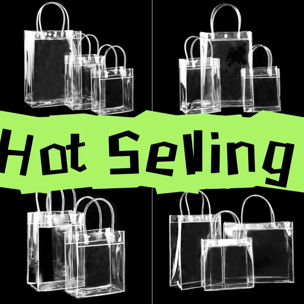 Reusable Transparent PVC Gift Bags With Handle Cheap Clear Plastic Tote Clothes Wine Shopping Promotion Watch Industrial Use