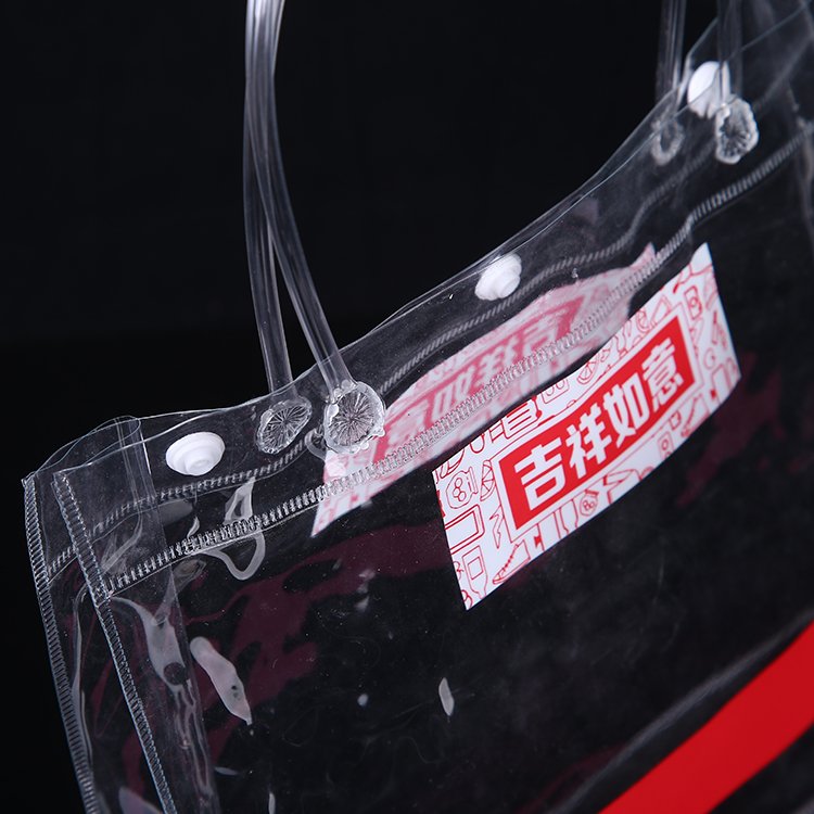 clear pvc bag tote shopping bag wenzhou packaging hang loop plastic packaging bag with botton