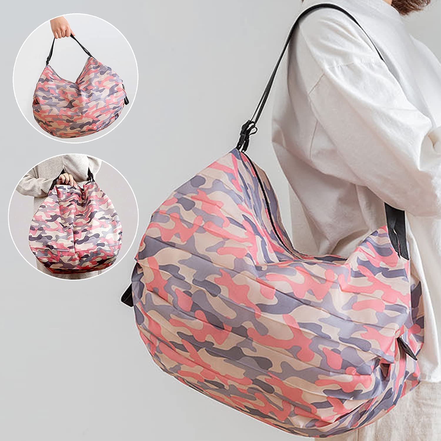 Reusable Grocery Shopping Bags Polyester Material One-Shoulder Portable Shopping Bags