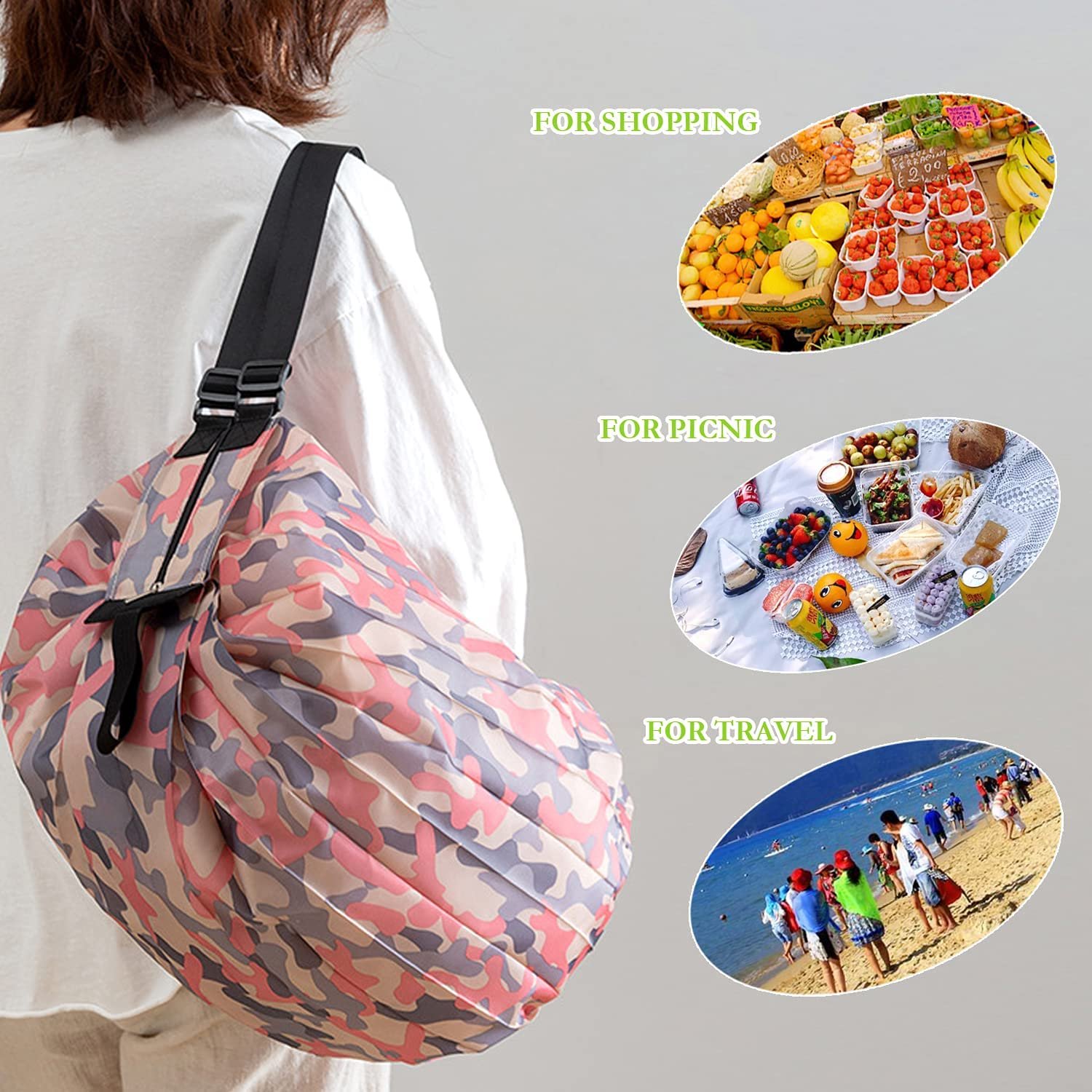 Reusable Grocery Shopping Bags Polyester Material One-Shoulder Portable Shopping Bags