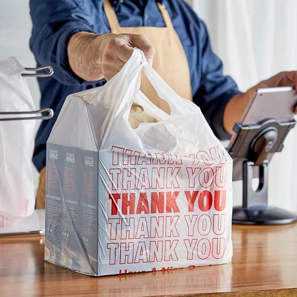 High quality Disposable plastic HDPE/LDPE t-shirt Carrier Shopping Polythene bag Supermarket grocery retail sack