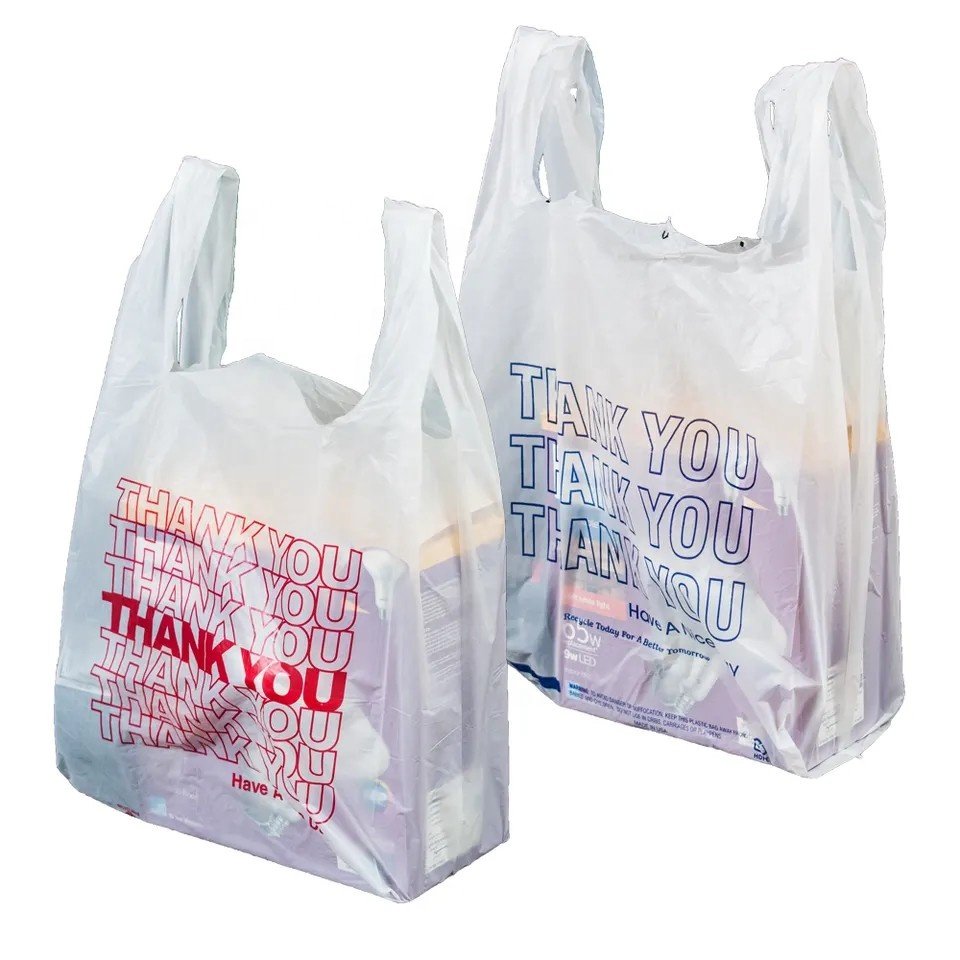 High quality Disposable plastic HDPE/LDPE t-shirt Carrier Shopping Polythene bag Supermarket grocery retail sack