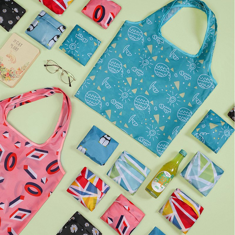 Ecological and environmental friendly polyester washable durable handbag folded grocery shopping bag