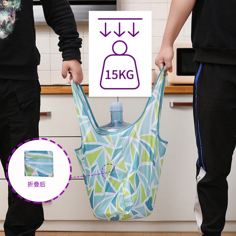 Ecological and environmental friendly polyester washable durable handbag folded grocery shopping bag