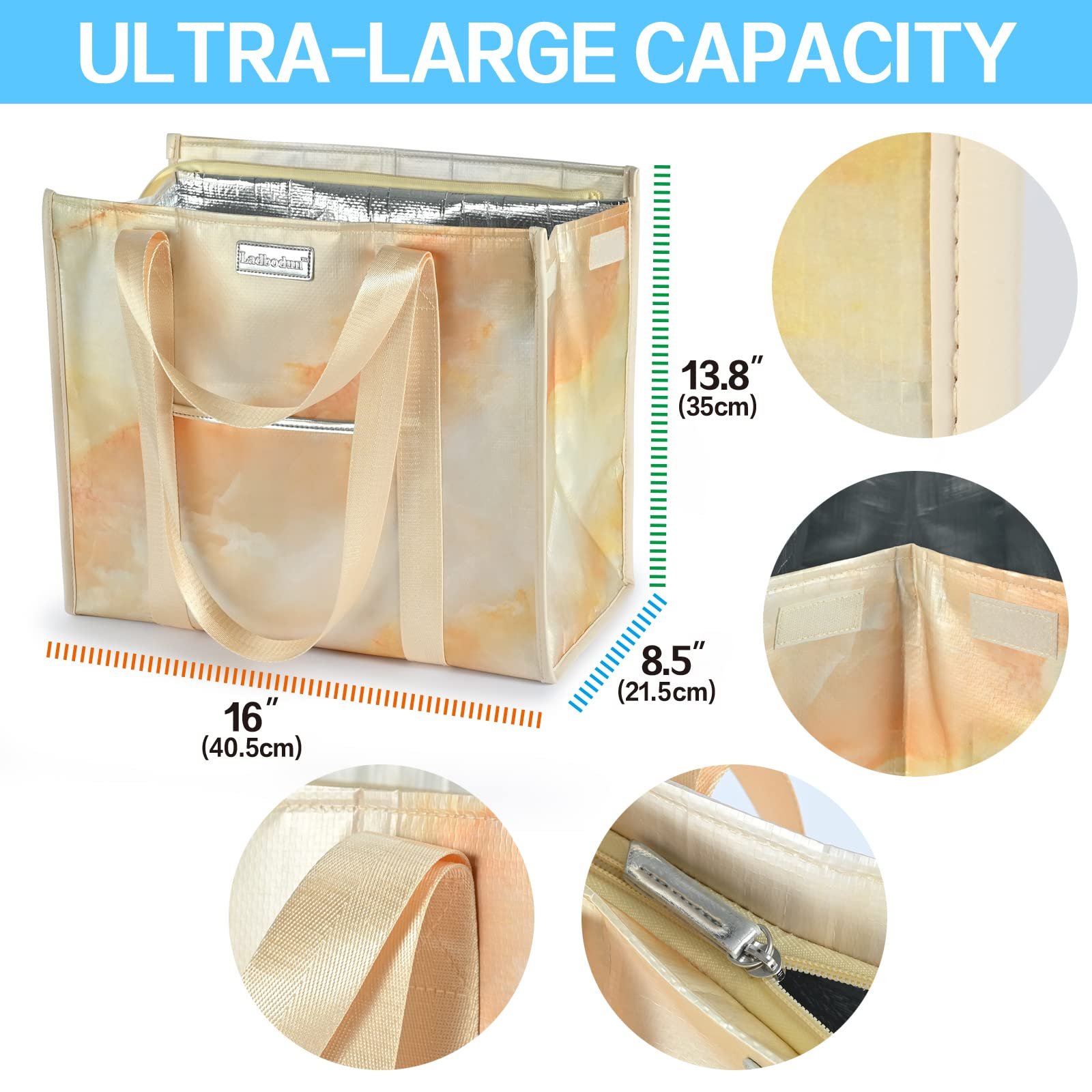 Extra Large Heavy Duty Insulated Reusable Tote Grocery Thermal Shopping Bag Cooler Bag