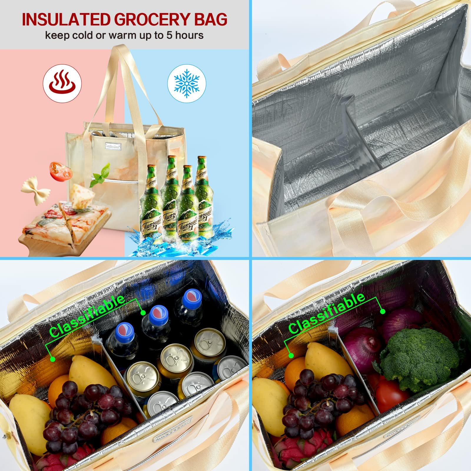 Extra Large Heavy Duty Insulated Reusable Tote Grocery Thermal Shopping Bag Cooler Bag