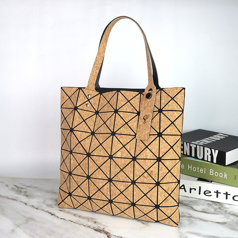Daily Geometric Handbag Degradable Shopping Bag Fashion Shoulder Custom Ladies Natural Recycled Cork Tote Bag