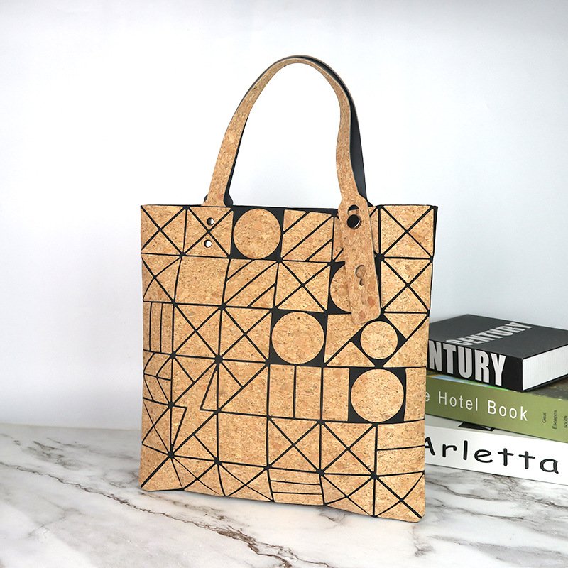 Daily Geometric Handbag Degradable Shopping Bag Fashion Shoulder Custom Ladies Natural Recycled Cork Tote Bag