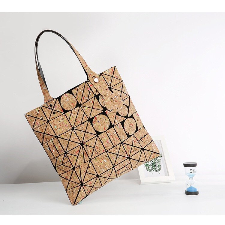 Daily Geometric Handbag Degradable Shopping Bag Fashion Shoulder Custom Ladies Natural Recycled Cork Tote Bag