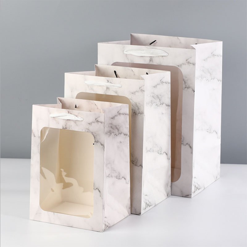 Factory Price Flower Carry Bag Marble Gift Bag Packaging Shopping Bag With Window