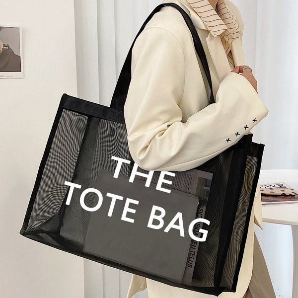 Custom Logo Pink Mesh Tote Bag Colored Nylon Shopping Bag Large Capacity Grocery Beach Women's Bag