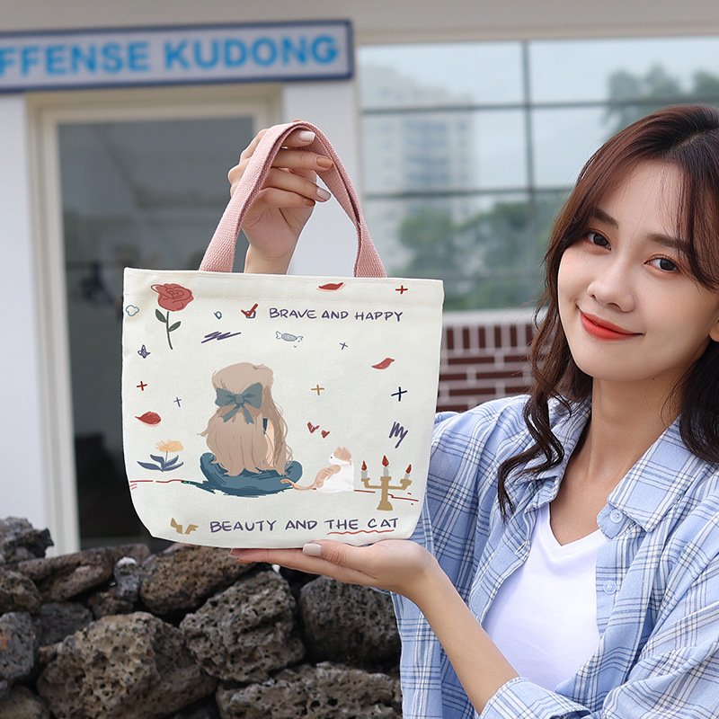 Cotton Canvas Handbags Shopping Shoulder Bag Cute Canvas Bag For Girls High-capacity Tote Bag