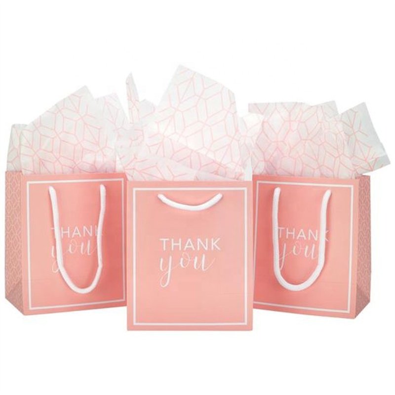 Custom logo printing luxury hot pink fashion shopping paper bag with ribbon handle