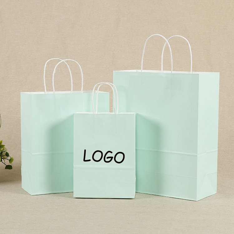 Customize Mint Green Modern Luxury Boutique Shopping Bags Colourful Paper Carry Bags with Logo Print for Retail