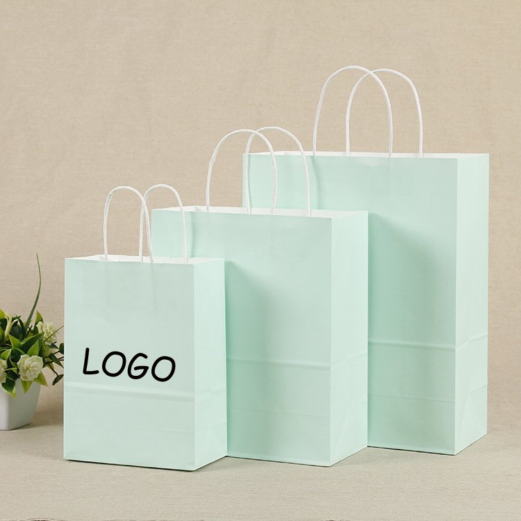 Customize Mint Green Modern Luxury Boutique Shopping Bags Colourful Paper Carry Bags with Logo Print for Retail