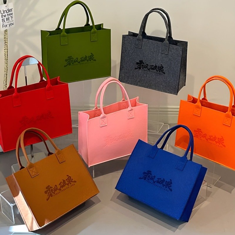 Eco friendly custom logo Felt large grocery capacity Woman fashion Felt Bag Shopping Bag Women's Tote Bag Market Handbag
