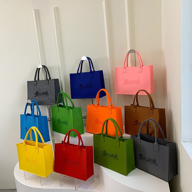 Eco friendly custom logo Felt large grocery capacity Woman fashion Felt Bag Shopping Bag Women's Tote Bag Market Handbag