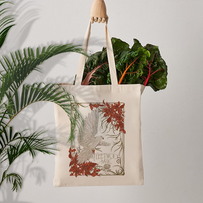 1 pc Fleetwood Mac Dove pattern Tote Canvas Personalized Shoulder Bag For Travel Women's Reusable Shopping Bag With Logo
