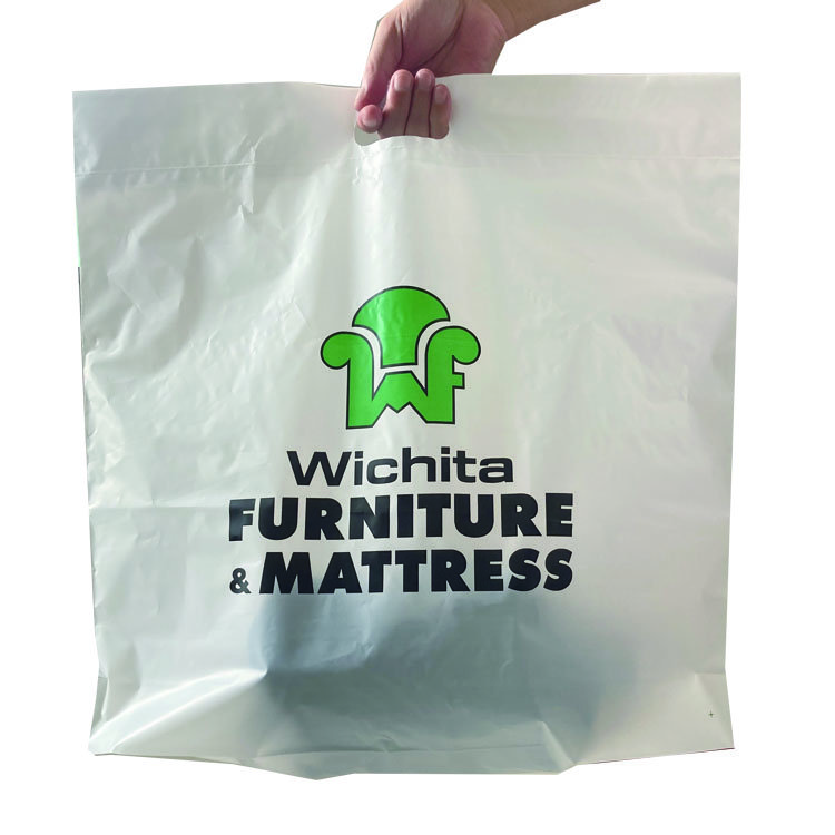 Factory wholesale environmental protection customized printing PE die-cut plastic shopping bag handle tote bag